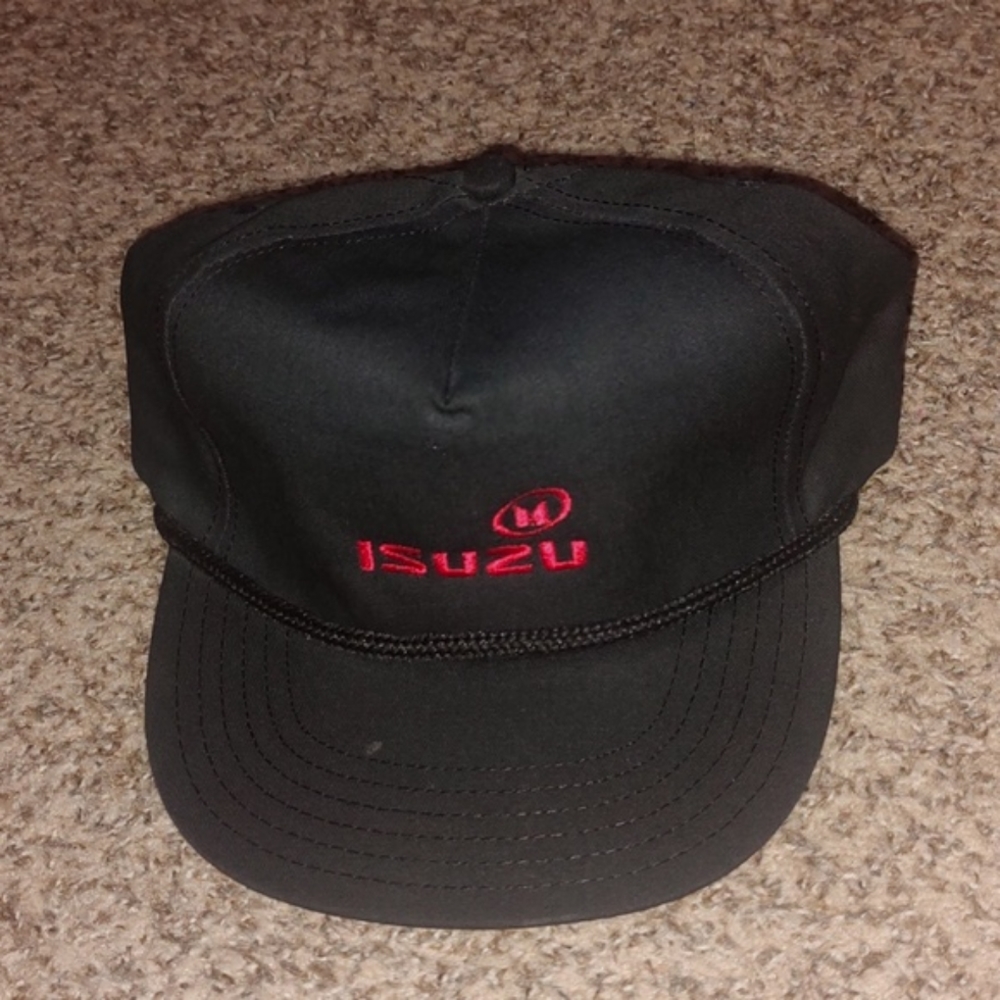 Vtg Isuzu Embroidered Trucker Leather Strapback Hat Cap w/Rope Rare